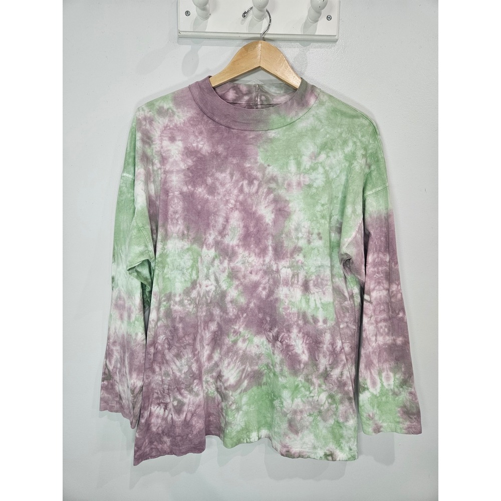 We The Free Free People Tie Dye Long Sleeve Oversized Cotton Top Green Purple S